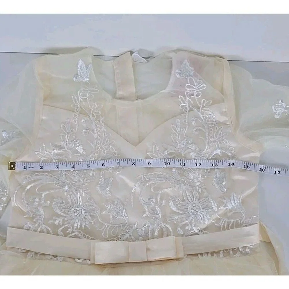 Ivory Floral Embroidered Formal Dress Girls 16/18 Junior S 3/4 Sleeve 45